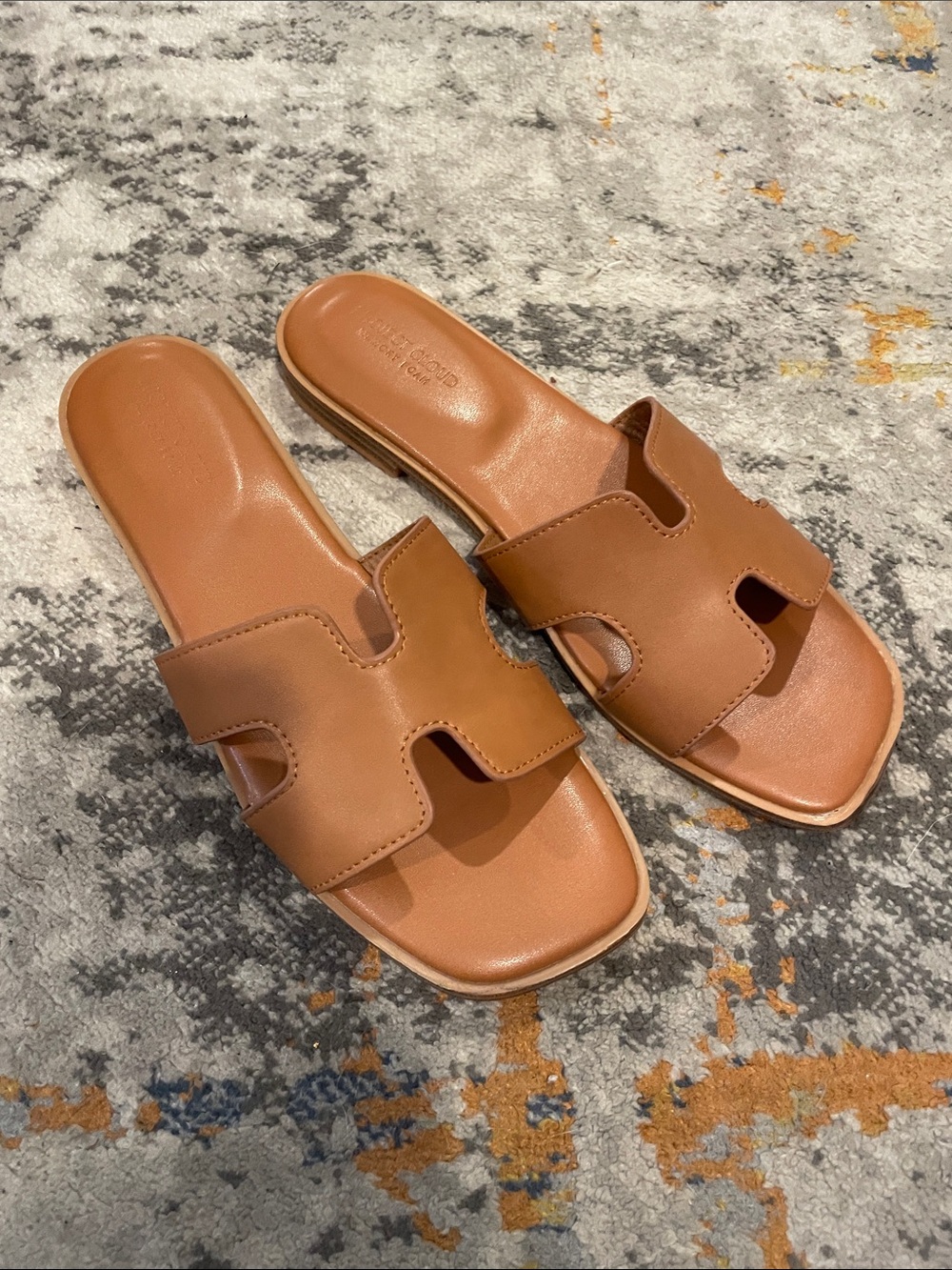 Women’s Cognac Slide Sandals with Cutout Strap